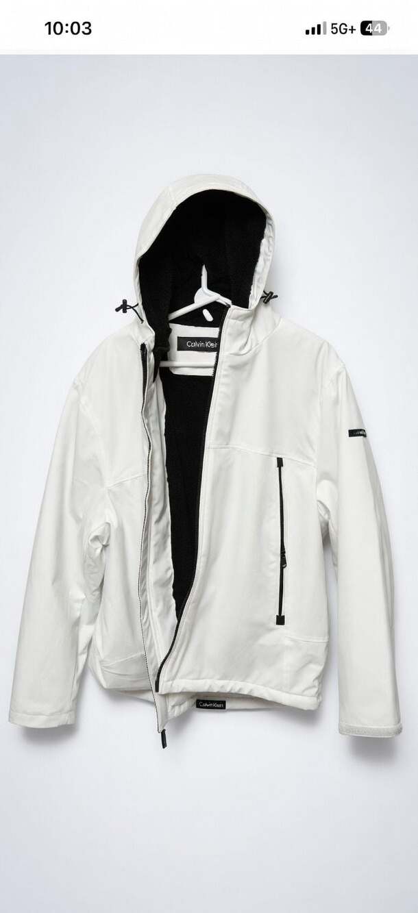 Calvin Klein Men's Sherpa Lined Soft Shell Hooded Jacket, White, Size XXL